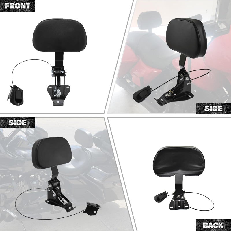 HDBUBALUS Motorcycle Adjustable Rider Backrest with Pad Foldable Driver Backrest Fit for Harley Touring Road King Street Glide Electra Glide CVO FLHR FLHX FLHT 2009-2025 - Image 5